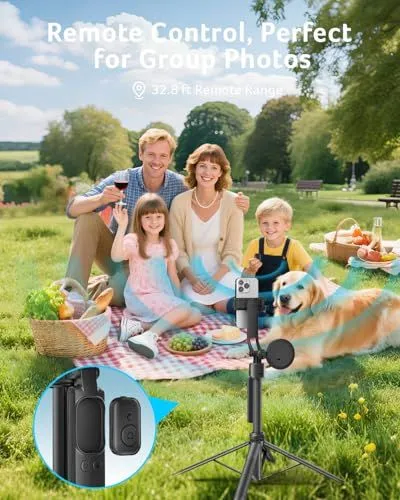 Family Picnic with Smartphone Remote Tripod