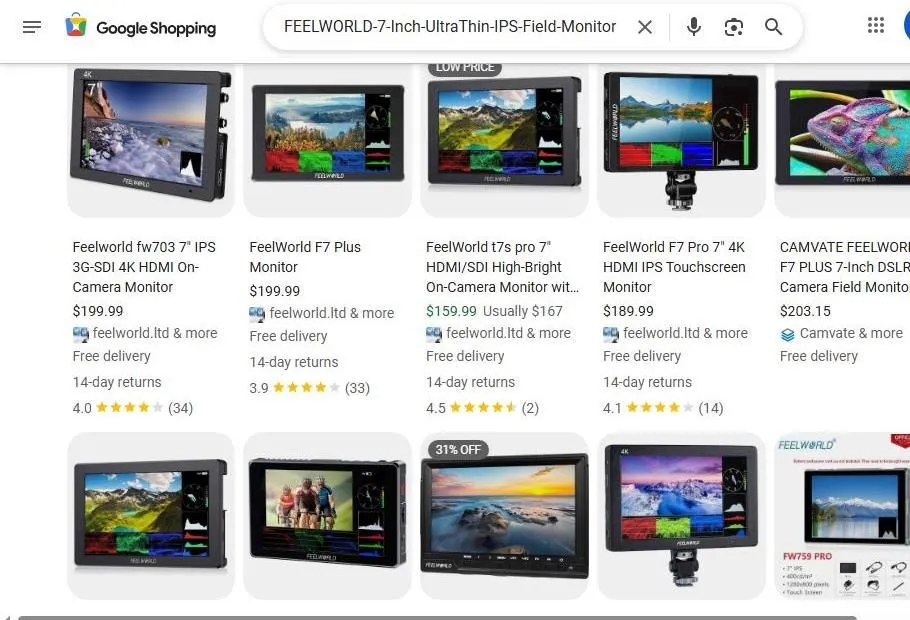 FeelWorld 7 Inch On Camera Field Monitors Selection