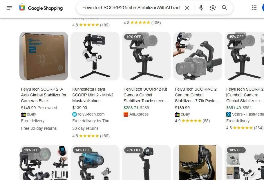 FeiyuTech SCORP 2 Gimbal Shopping Results