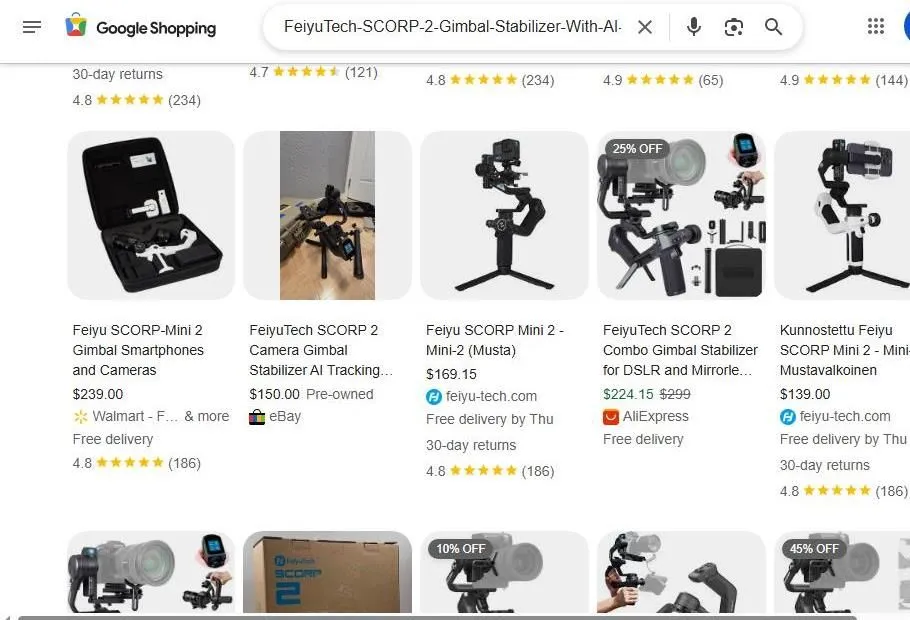 FeiyuTech SCORP 2 Gimbal Shopping Results