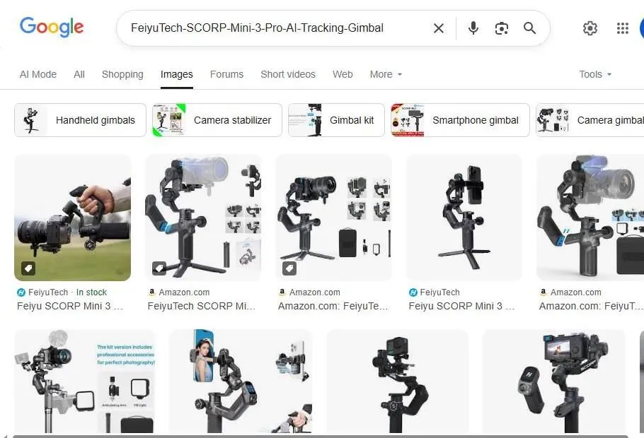 FeiyuTech SCORP Mini 3 AI Tracking Gimbal Search Results