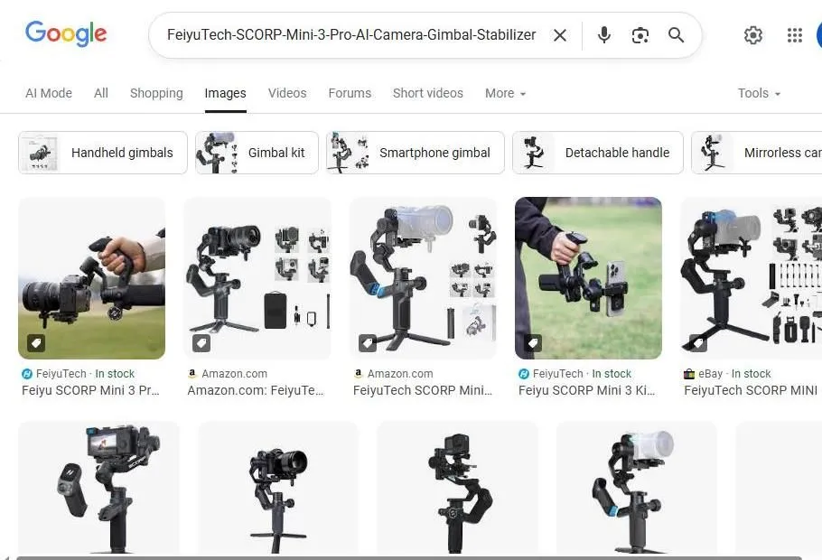 FeiyuTech SCORP Mini 3 Pro AI Search Results