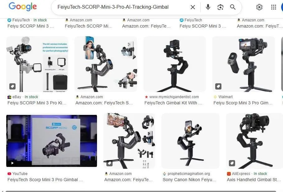 FeiyuTech SCORP Mini 3 Pro AI Tracking Gimbal Search Results