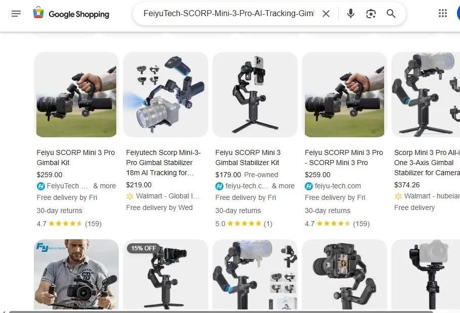 FeiyuTech SCORP Mini 3 Pro Search Results