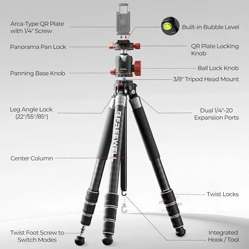 Freewell Carbon Fiber Tripod Features Diagram