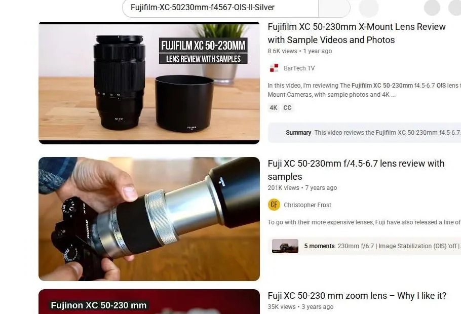 Fujifilm XC 50-230mm Lens Review Search Results
