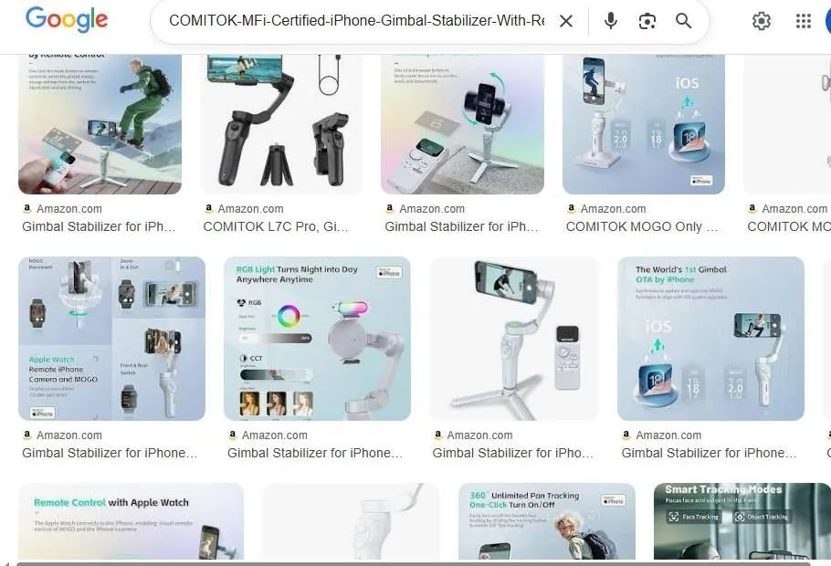 Google Image search results for Comitok iPhone gimbal stabilizers