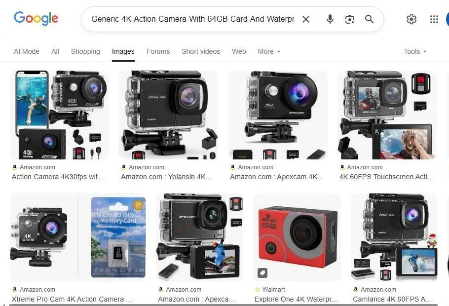 Google Image Search Results for Generic 4K Action Cameras