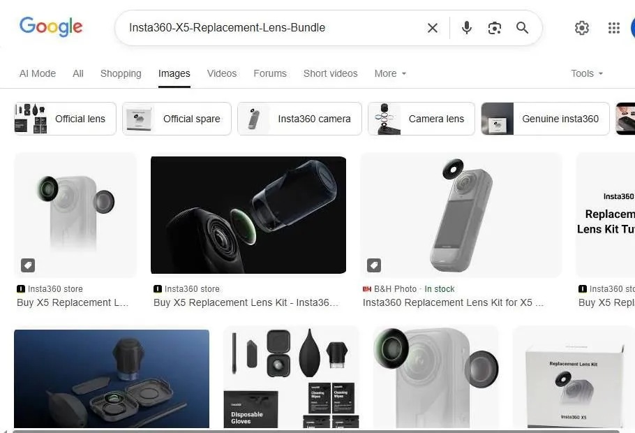 Google Image search results for Insta360 X5 Replacement Lens Bundle