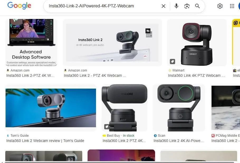 Google Image Search results for the Insta360 Link 2 AI Powered 4K PTZ Webcam