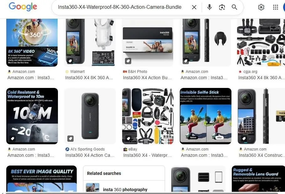 Google Image search results for the Insta360 X4 action camera