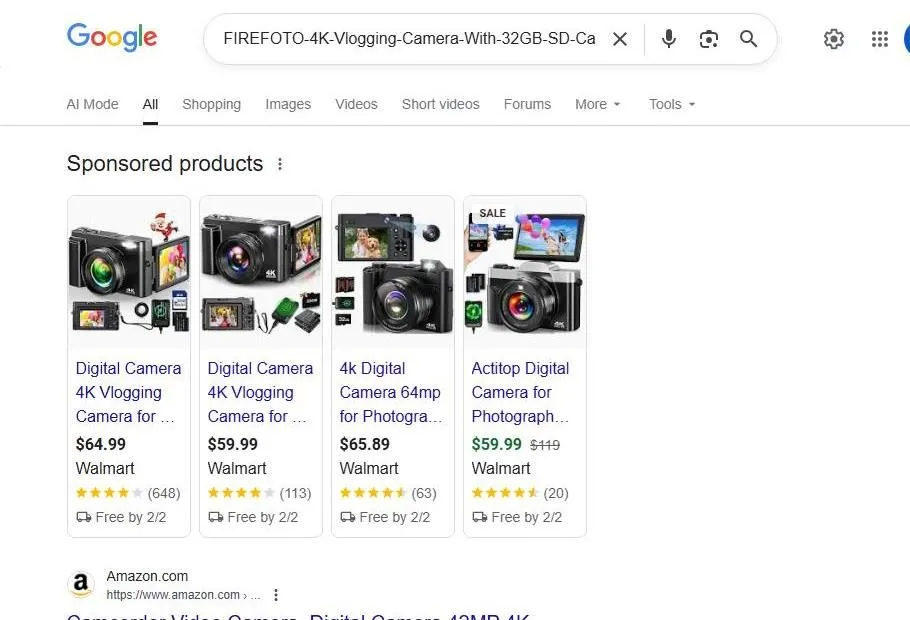 Google Search Results for 4K Vlogging Cameras
