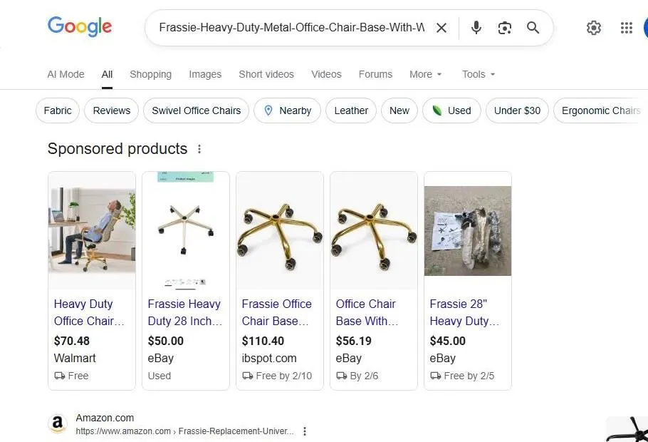 Google Search Results for a Heavy Duty Office Chair Base Replacement