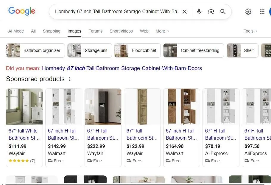 Google Search Results for a Tall Bathroom Storage Cabinet