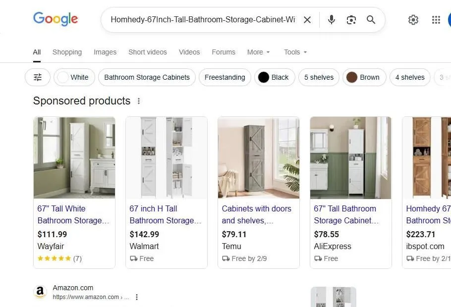 Google Search Results for a Tall Bathroom Storage Cabinet