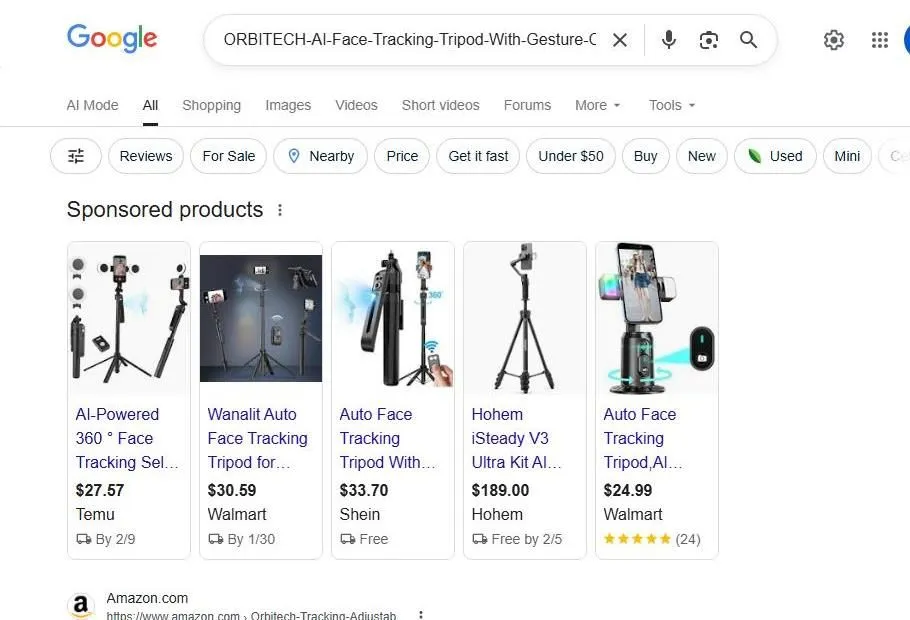 Google Search Results for AI Face Tracking Tripods