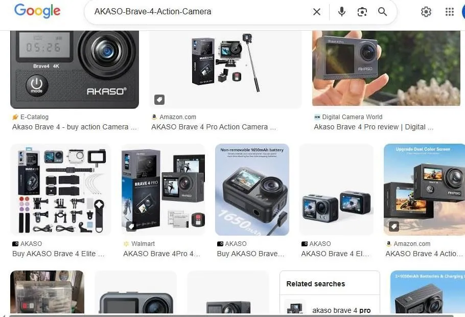 Google Search Results for AKASO Brave 4 Action Camera
