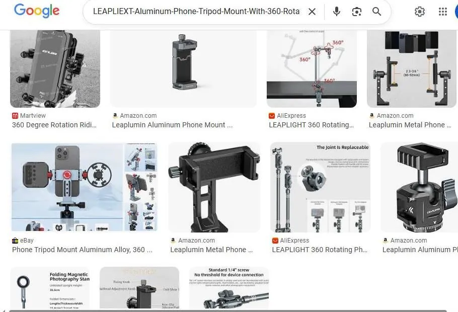 Google Search Results for Aluminum Phone Tripod Mounts