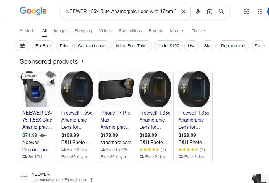 Google Search Results for Anamorphic Smartphone Lenses