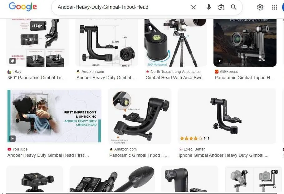 Google Search Results for Andoer Gimbal Head