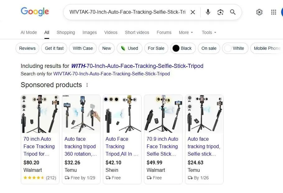 Google Search Results for Auto Face Tracking Selfie Stick Tripods