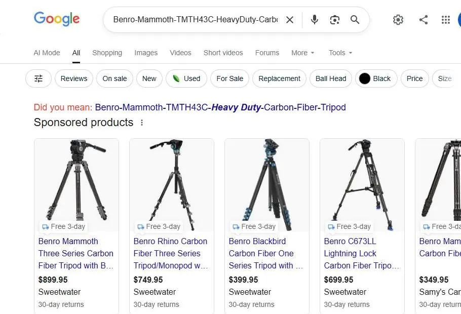 Google Search Results for Benro Carbon Fiber Tripods