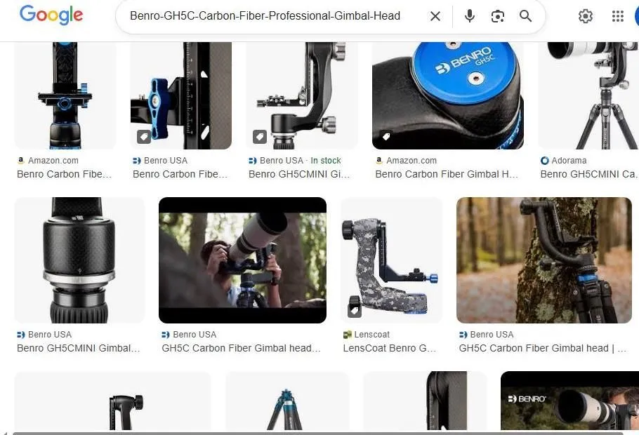 Google Search Results for Benro GH5C Gimbal Head