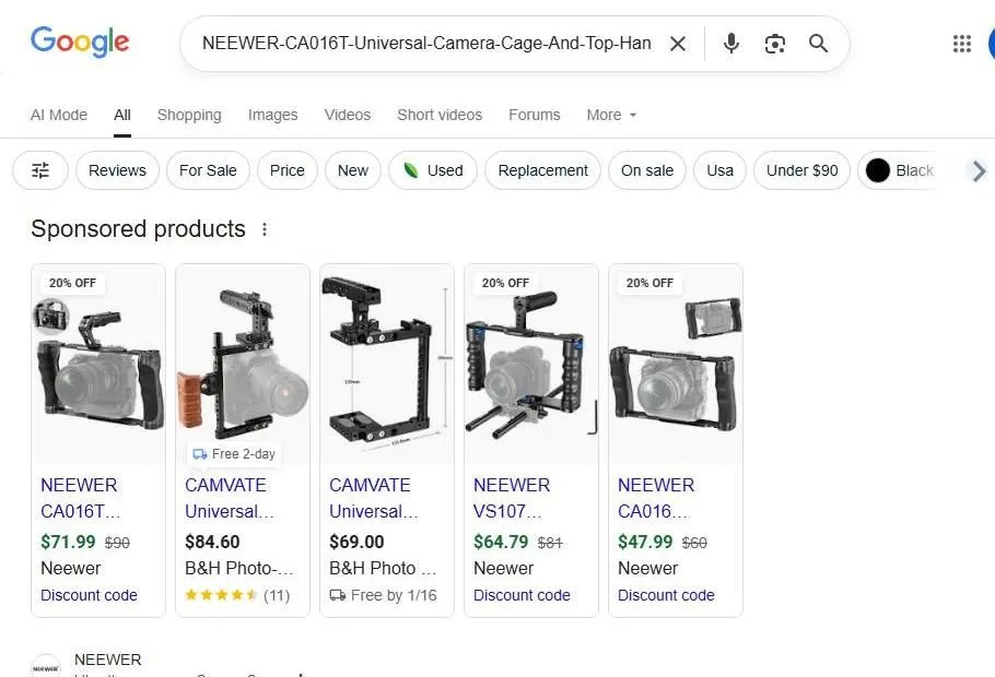Google Search Results for Camera Cages