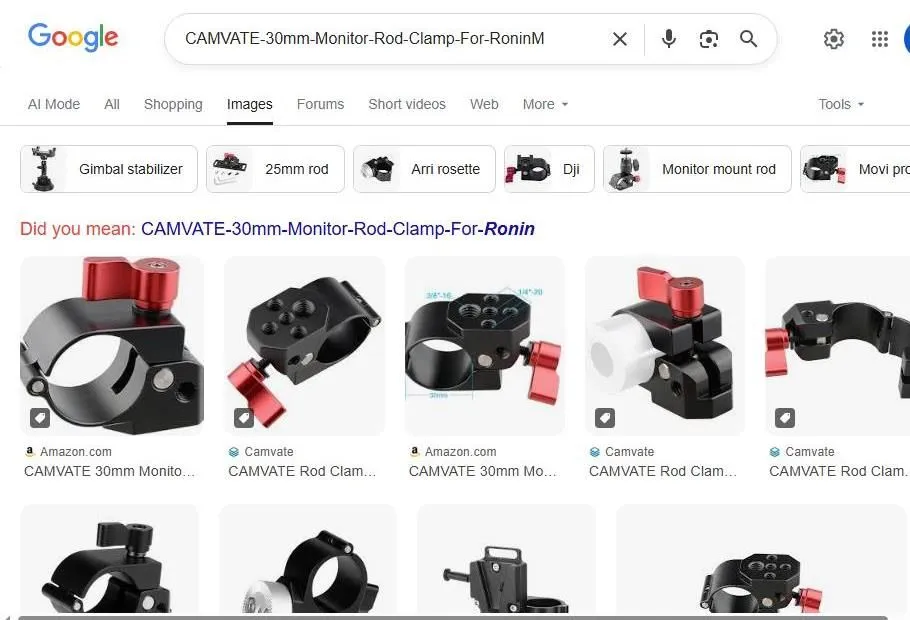 Google Search results for CAMVATE 30mm Monitor Rod Clamp