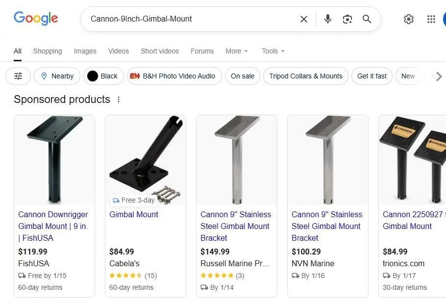 Google Search Results for Cannon 9 Inch Gimbal Mount