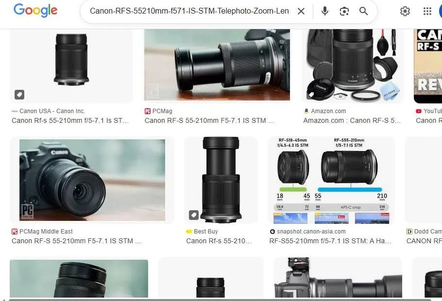 Google Search Results for Canon RF-S 55-210mm Lens