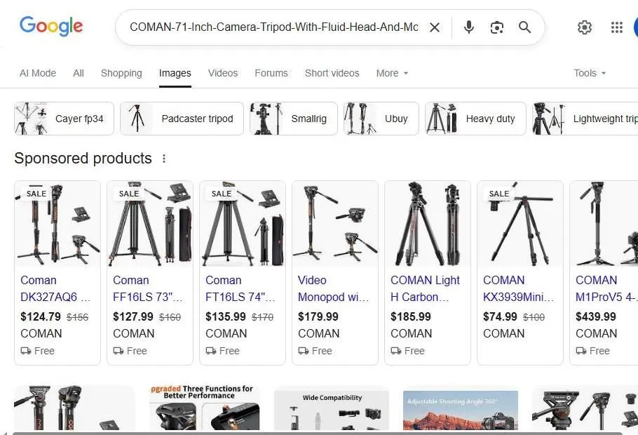 Google Search Results for Coman Camera Tripods
