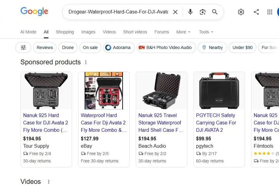 Google Search Results for DJI Avata 2 Hard Cases