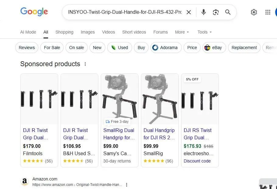 Google search results for DJI gimbal dual handle accessories