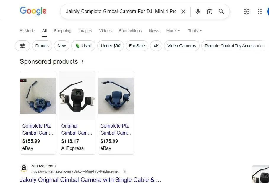 Google Search Results for DJI Mini 4 Pro Gimbal Camera