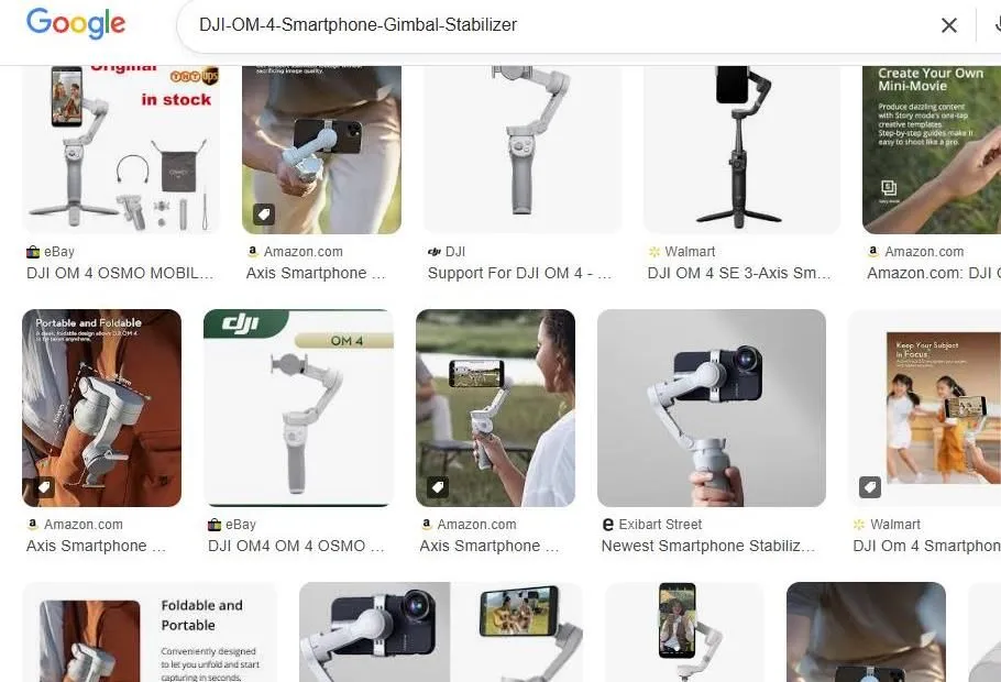 Google Search Results for DJI OM 4 Smartphone Gimbal