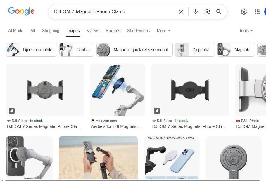 Google Search results for DJI OM 7 Magnetic Phone Clamp