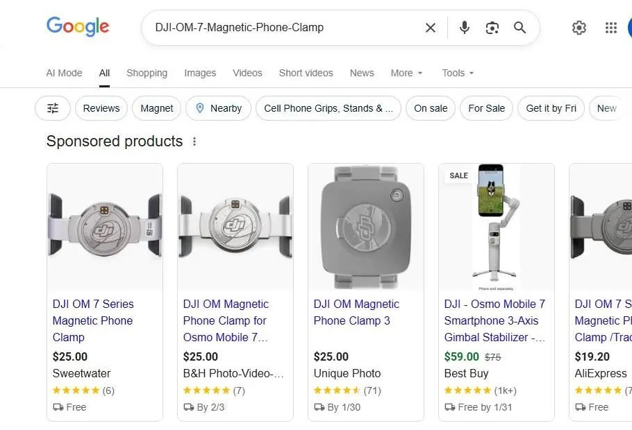 Google Search Results for DJI OM 7 Magnetic Phone Clamp