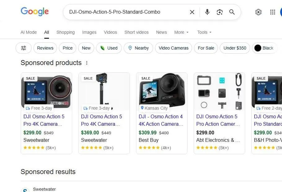 Google Search Results for DJI Osmo Action 5 Pro