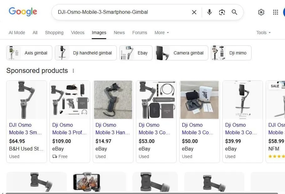 Google Search Results for DJI Osmo Mobile 3