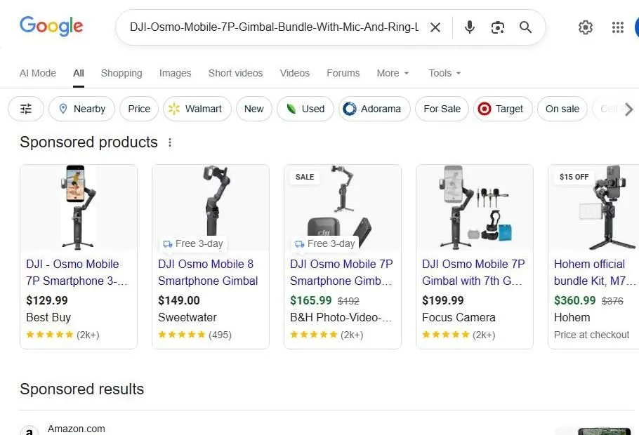 Google Search Results for DJI Osmo Mobile 7P Gimbal Bundles