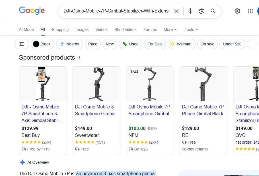 Google Search Results for DJI Osmo Mobile Gimbal