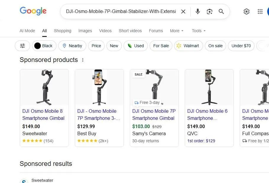 Google Search Results for DJI Osmo Mobile Gimbals