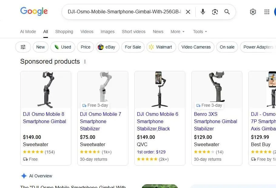 Google Search Results for DJI Osmo Mobile Smartphone Gimbals