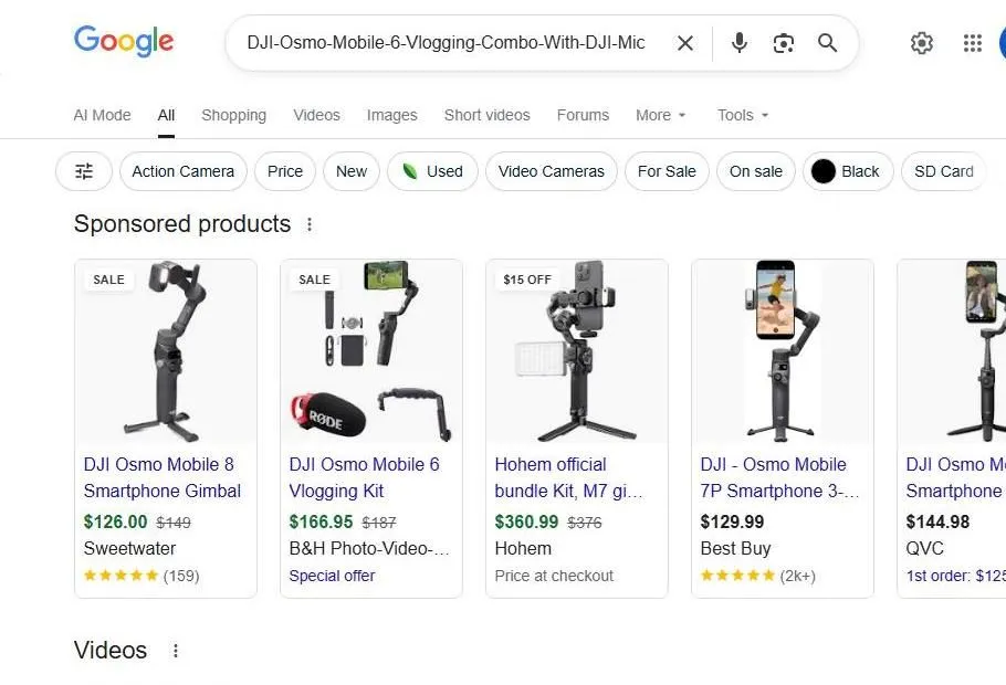 Google Search Results for DJI Osmo Mobile Vlogging Kits