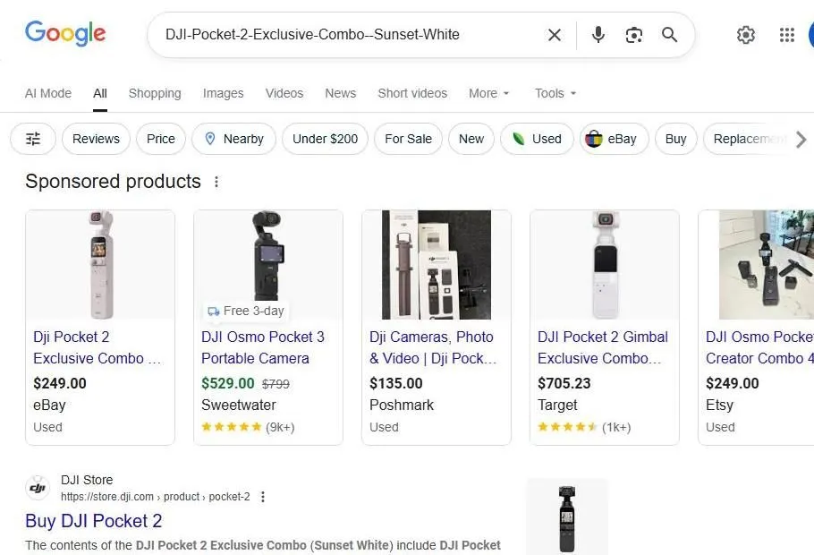 Google Search Results for DJI Pocket 2 Exclusive Combo