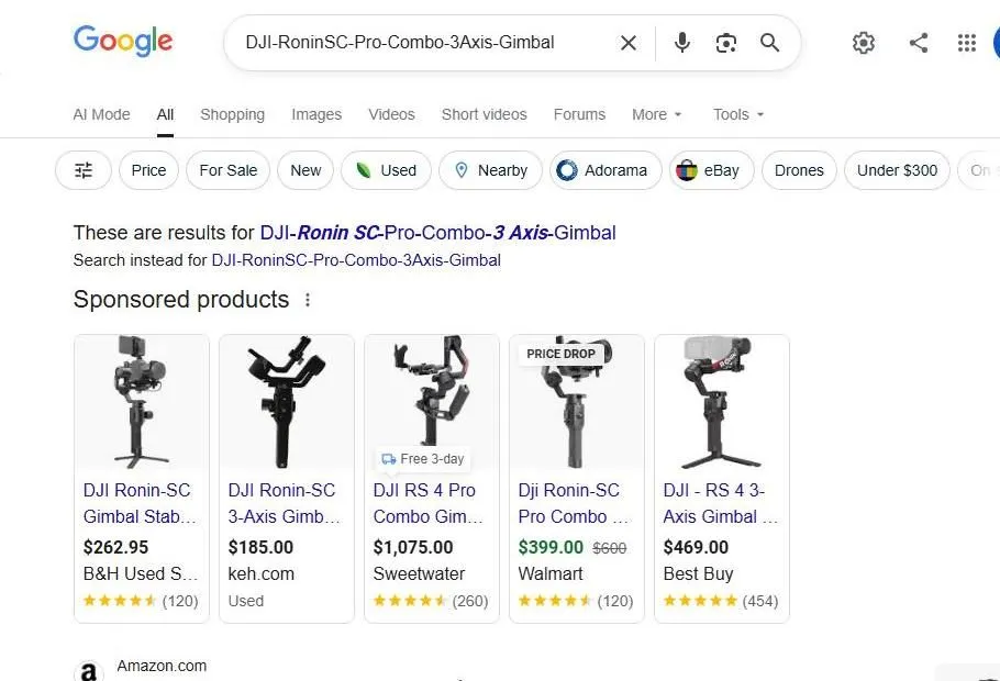 Google Search Results for DJI Ronin SC Gimbal