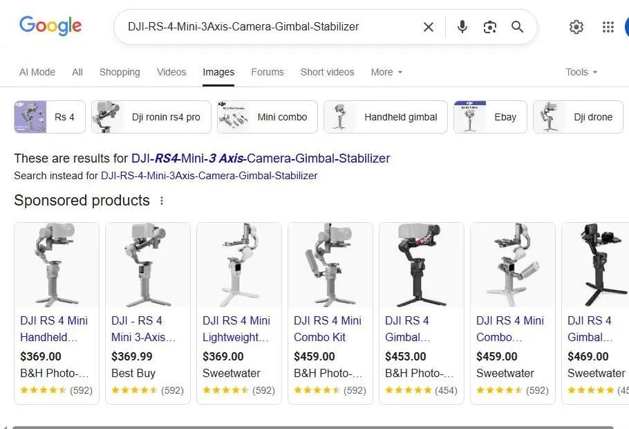 Google Search Results for DJI RS 4 Mini Gimbal