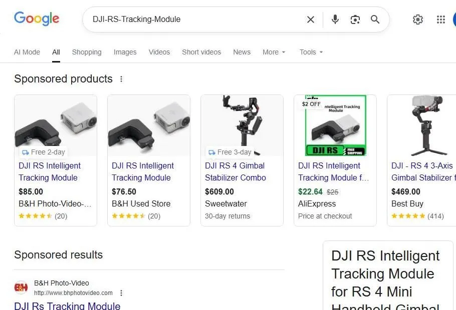 Google Search Results for DJI RS Tracking Module