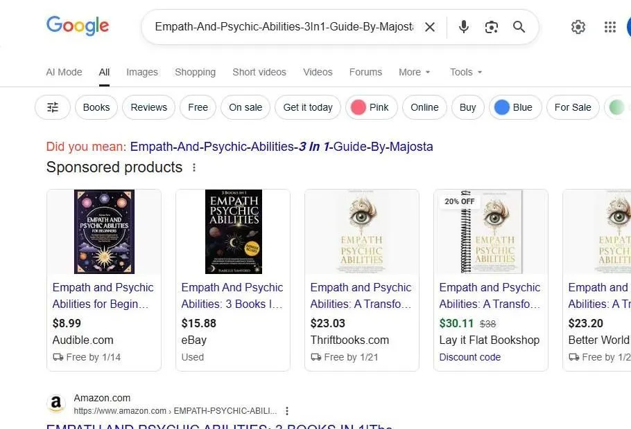 Google Search results for Empath and Psychic Abilities books